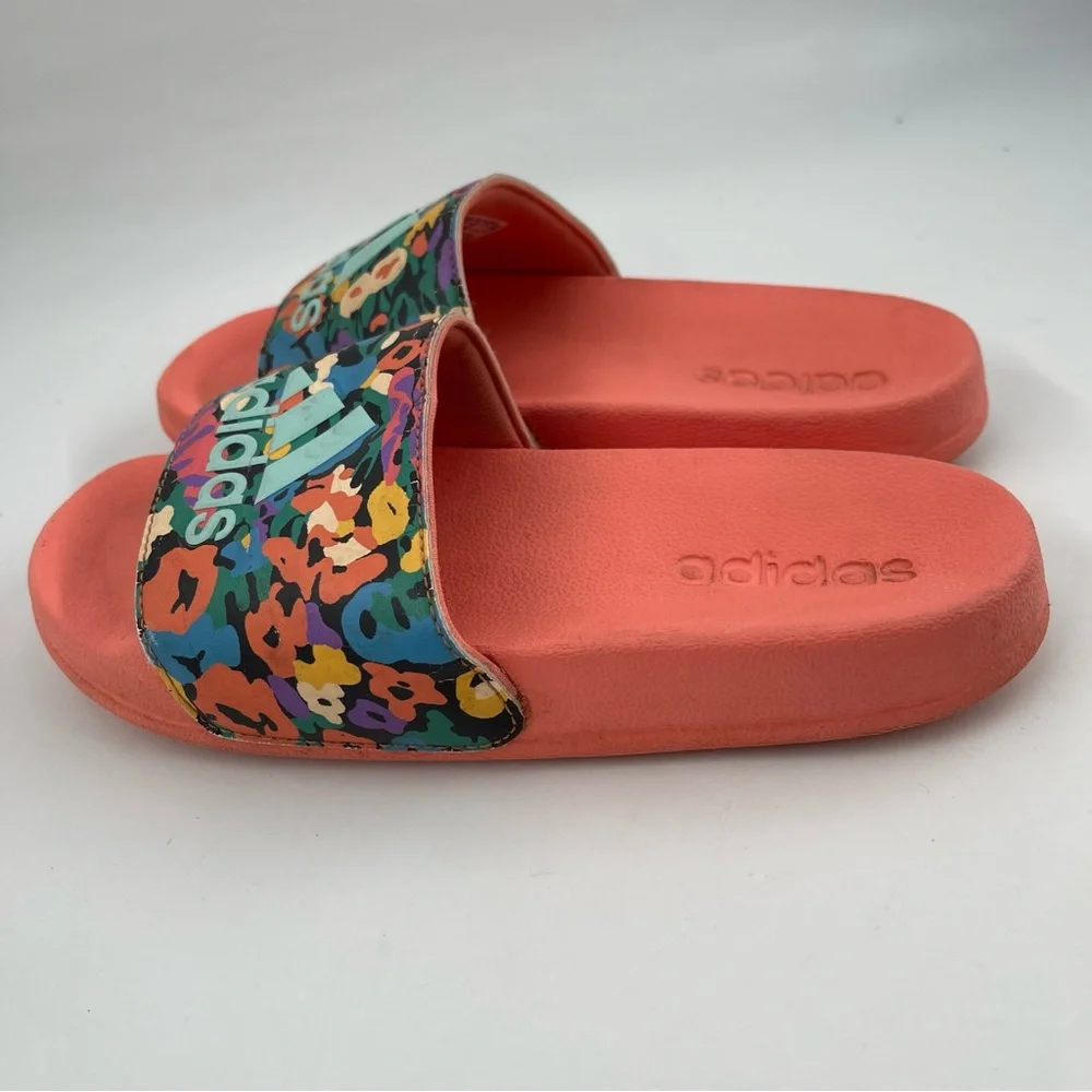 Adidas Kids Adilette Orange & Floral - SZ 3Y - Shower/Pool Slip-On Slide Sandal